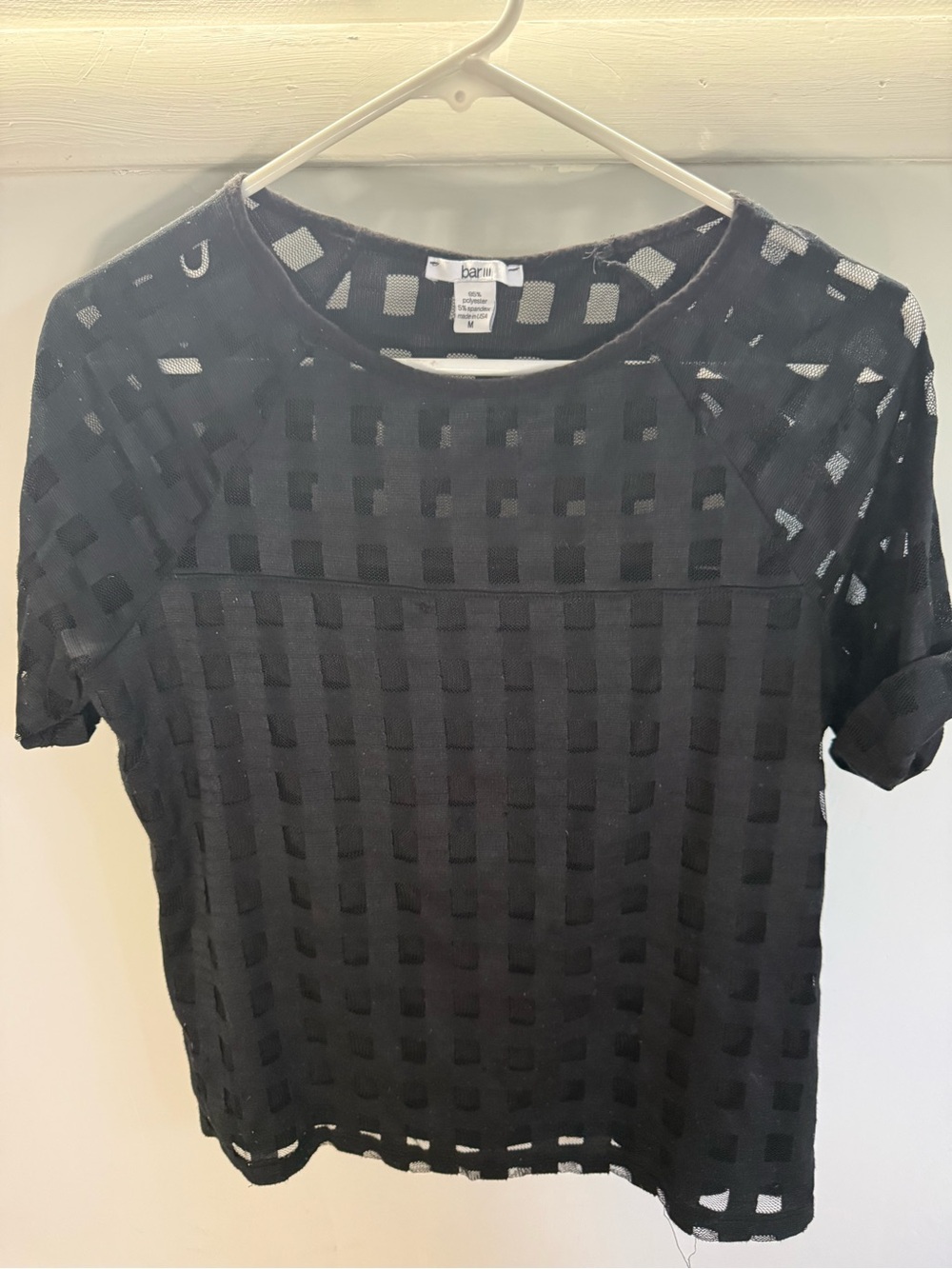 Bar III Sheer Mesh Windowpane Top With Built-in Cami Size M